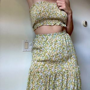 Floral Set - Long skirt and tube top scrunch shirt